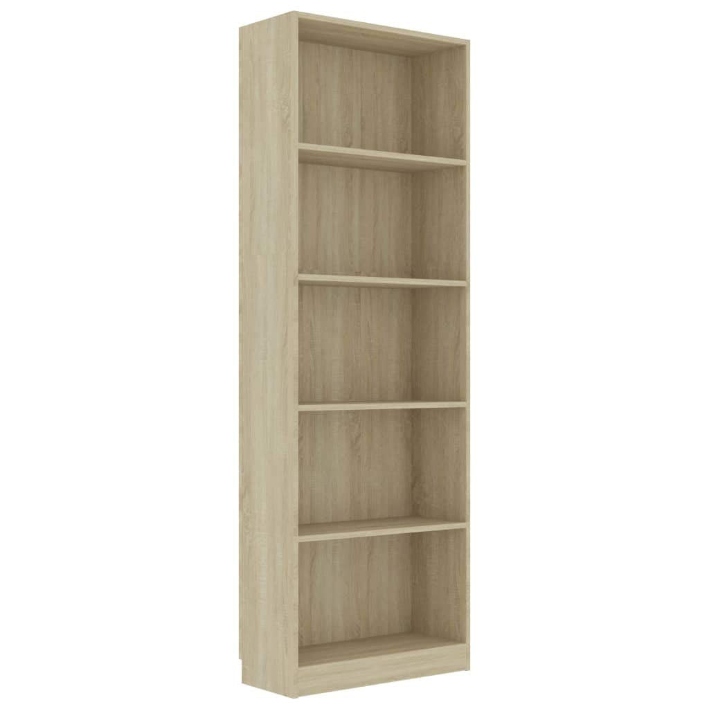 vidaXL Bookshelf, 5-Layer Design Bookcase, Freestanding Display Storage, Display Shelf for Living Room, Modern, Sonoma Oak Engineered Wood