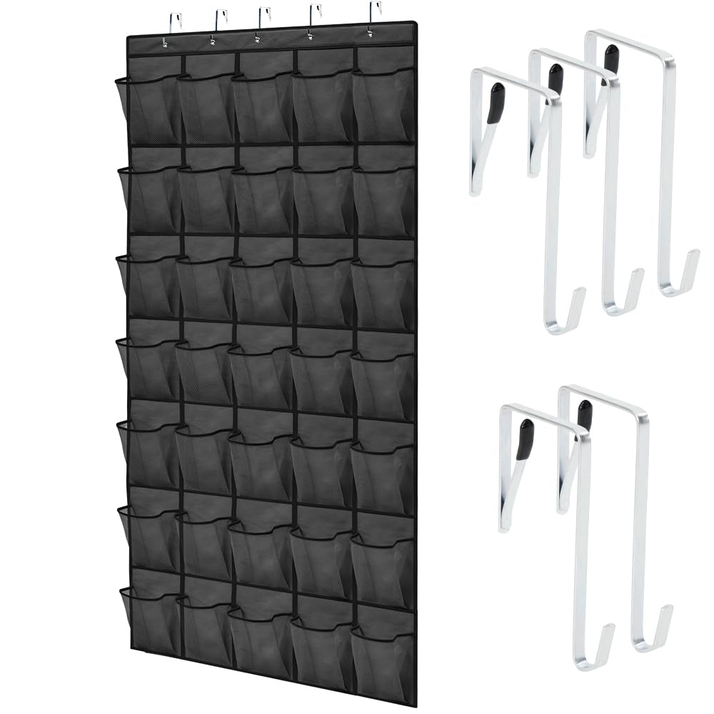 GORILLA GRIP Over the Door Shoe Organizer, 35 Large Breathable Mesh Pockets, Space Saving Hanging Storage Holder, 5 Hook Closet 