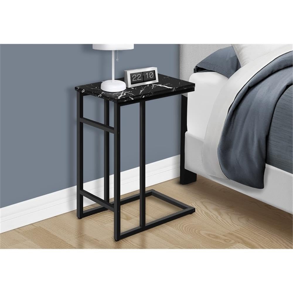 Monarch Specialties I 2174 Accent Table, C-Shaped, End, Side, Snack, Living Room, Bedroom, Metal, Laminate, Black Marble Look, Contemporary, Modern