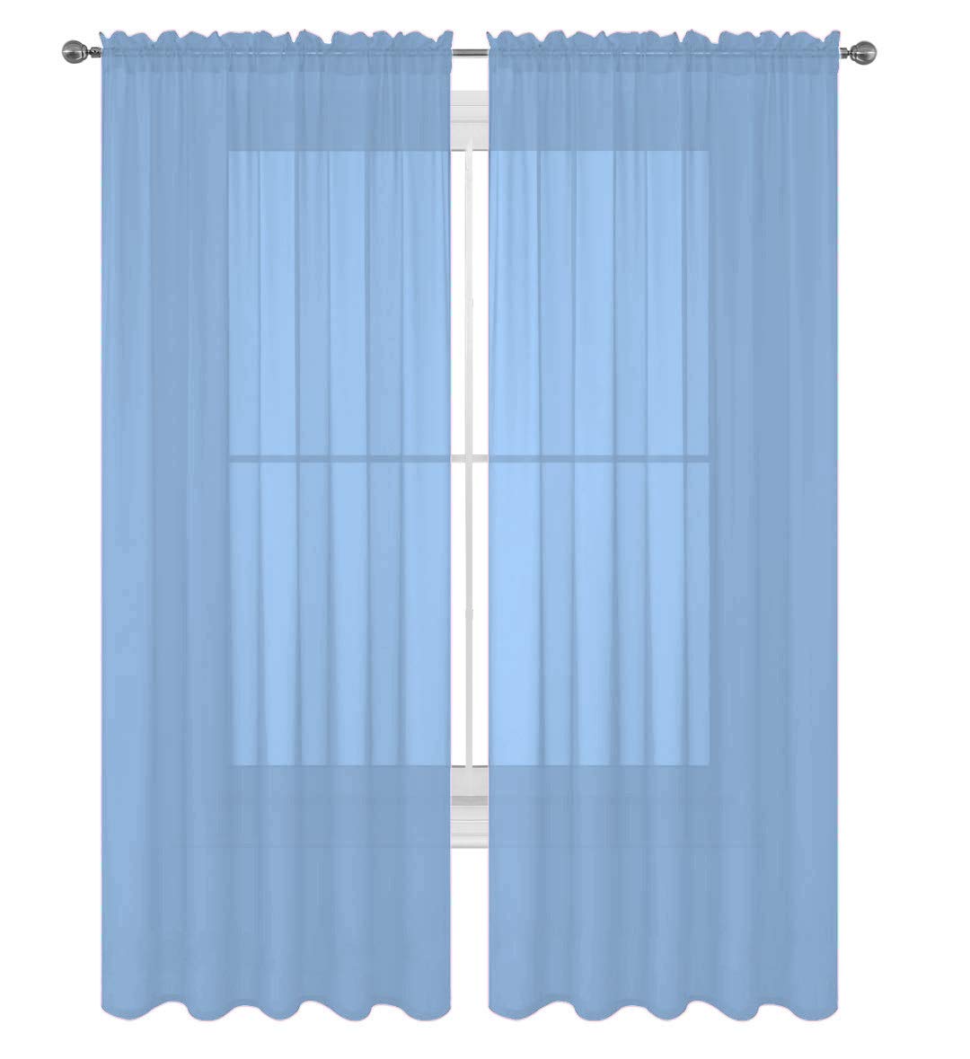 Decotex 2 Piece Solid Elegant Sheer Curtains Fully Stitched Panels Window Treatment Drape (54'' X 95'', Light Blue)