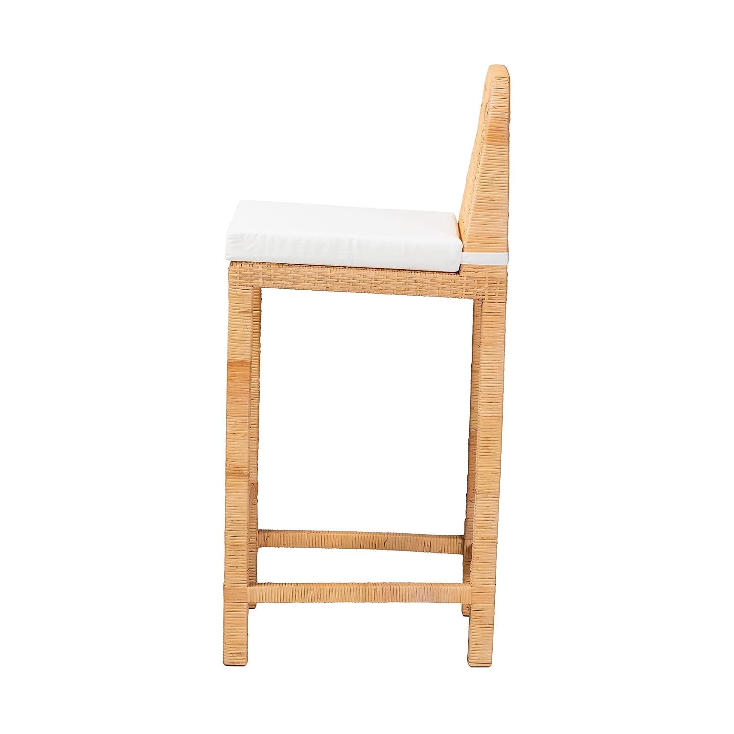 Baxton Studio Zariah Bohemian Rattan Bar Stool, White/Natural Brown (233-13172-HiT)