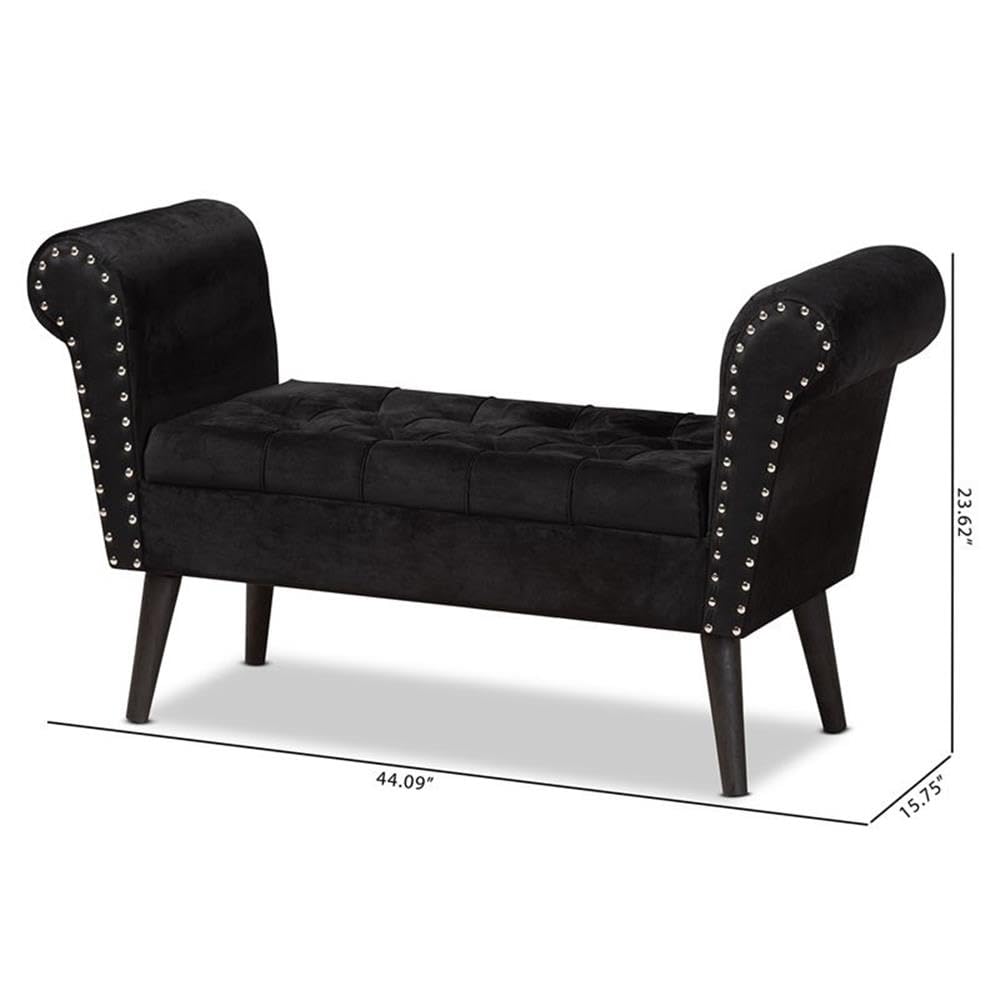 Baxton Studio Hanayo Black Velvet Fabric Upholstered Black Finished Wood Bench