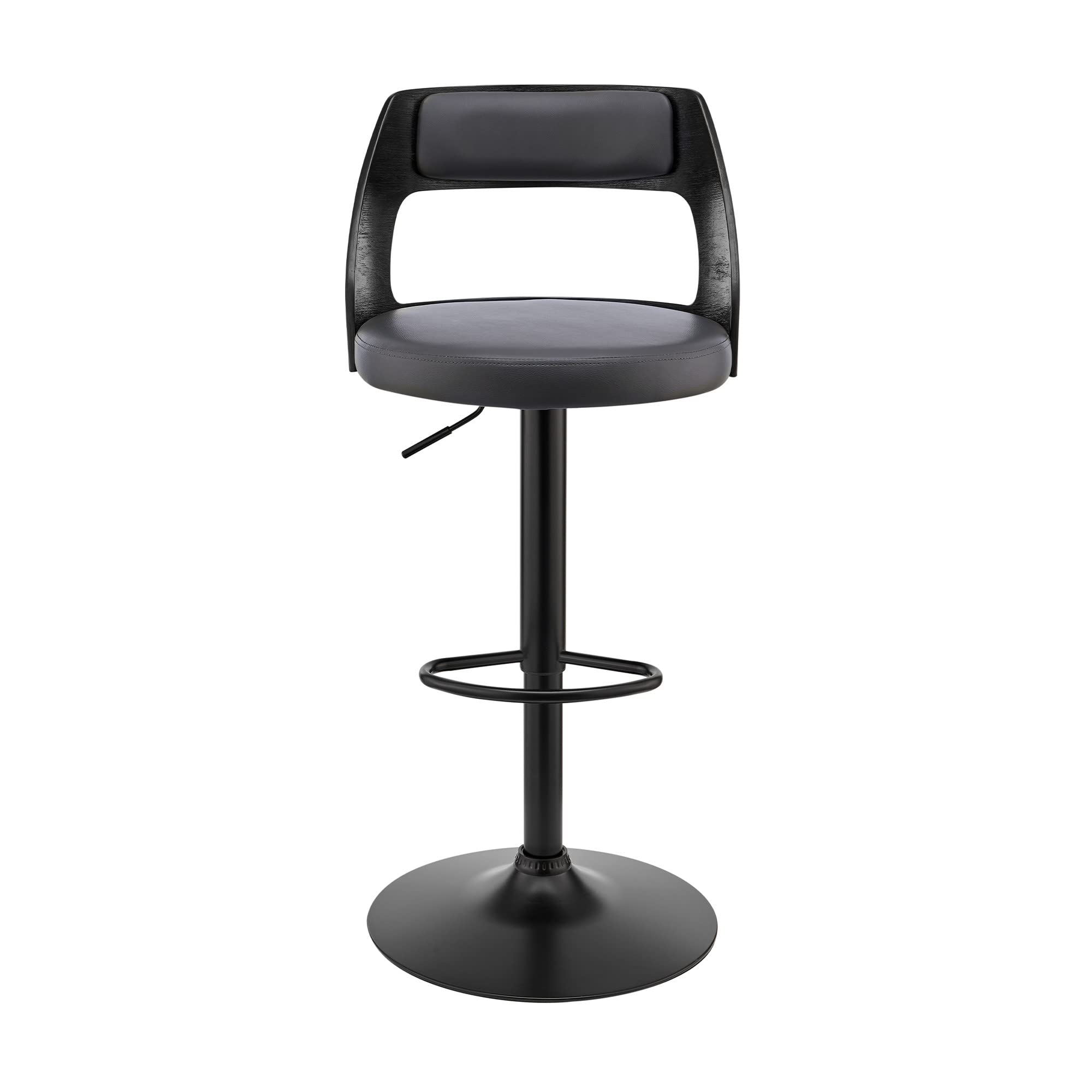 HomeRoots Poplar bentwood/Metal/Faux Leather/Foam Gray Upholstered Black Base Adjustable Swivel Bar Stool
