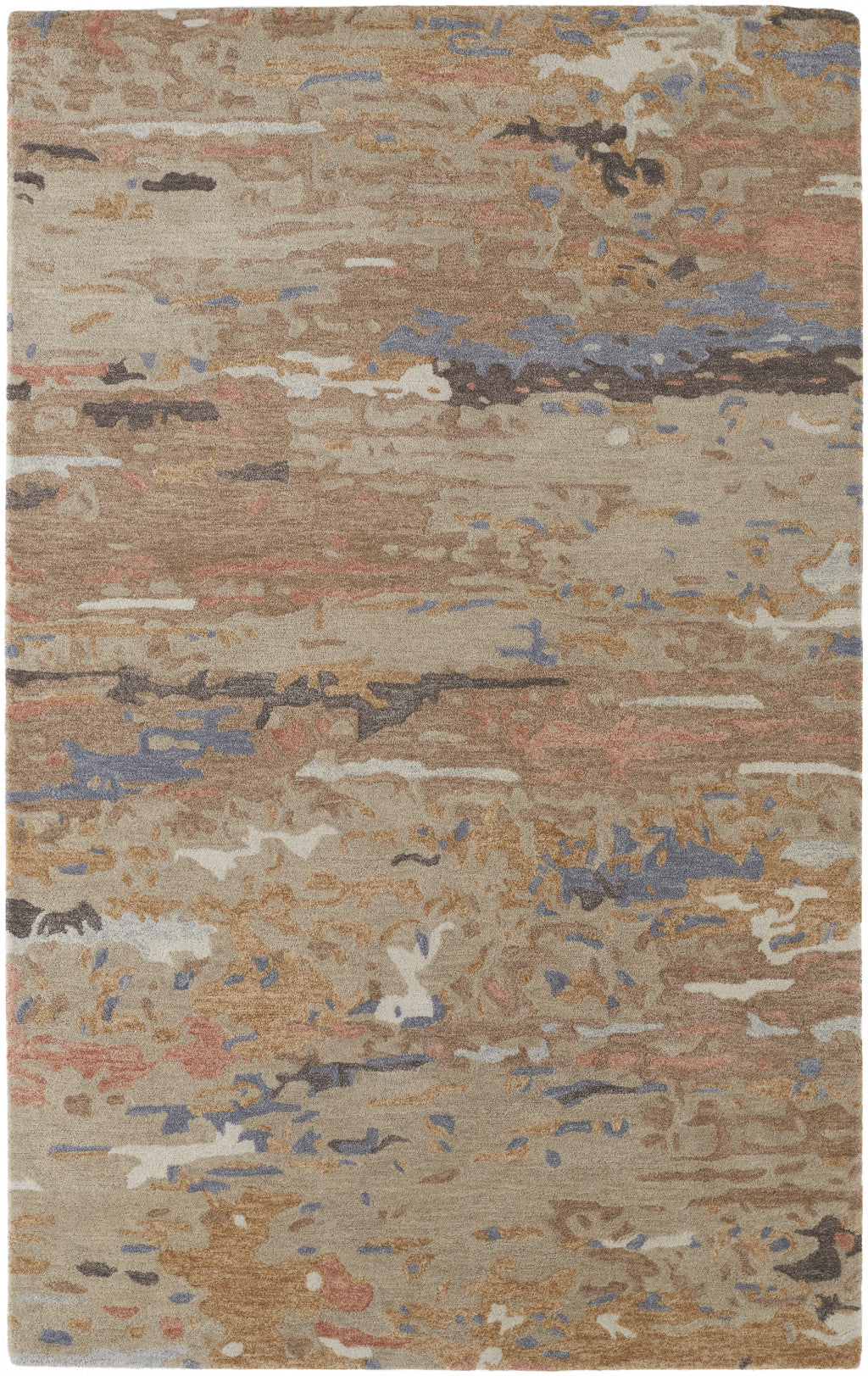 HomeRoots 513609 8 x 10 ft. Tan & Blue Wool Abstract Hand Tufted Handmade Stain Resistant Rectangle Area Rug