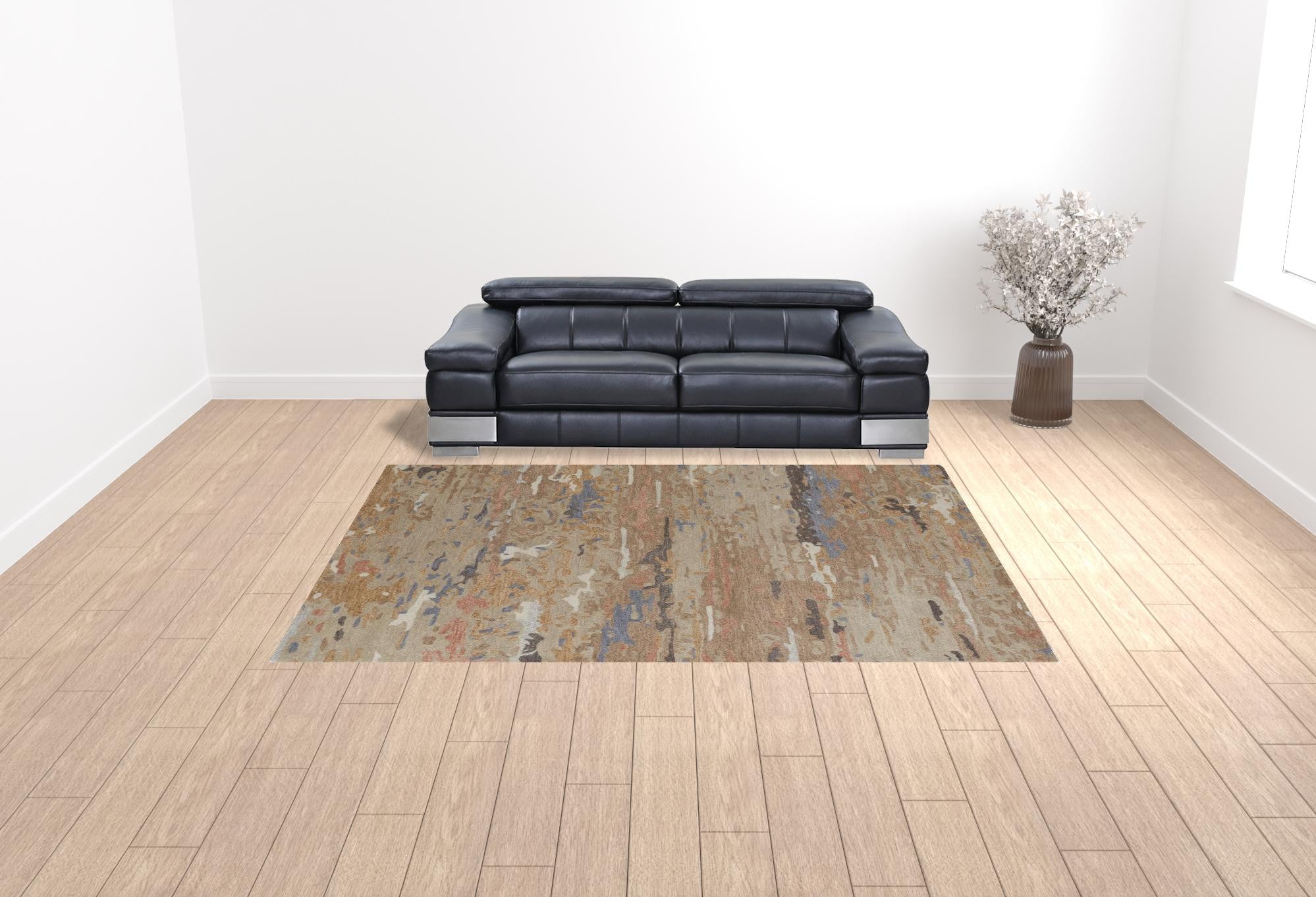 HomeRoots 513610 9 x 12 ft. Tan & Blue Wool Abstract Hand Tufted Handmade Stain Resistant Rectangle Area Rug