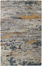 HomeRoots 513616 8 x 10 ft. Gray Yellow & Blue Wool Abstract Hand Tufted Handmade Stain Resistant Rectangle Area Rug