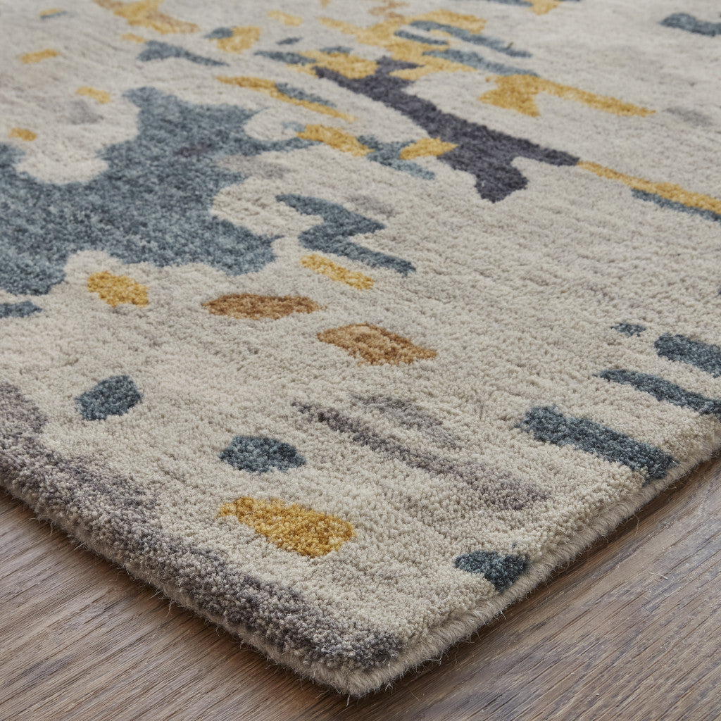 HomeRoots 513616 8 x 10 ft. Gray Yellow & Blue Wool Abstract Hand Tufted Handmade Stain Resistant Rectangle Area Rug