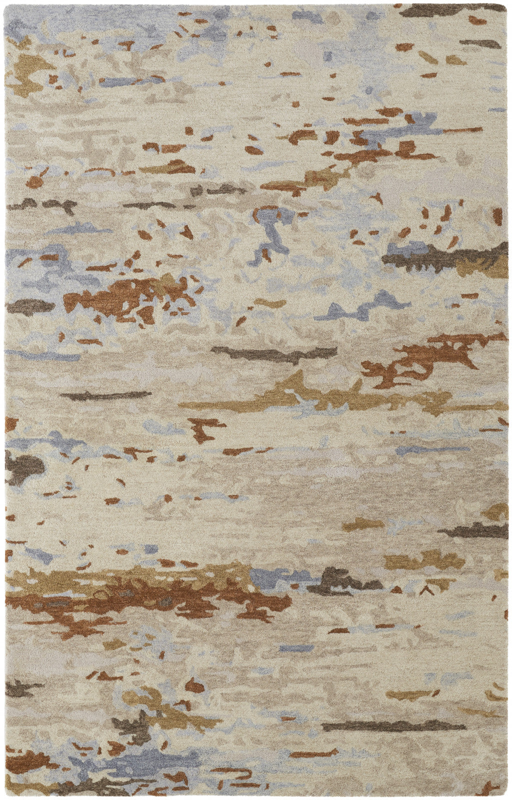 HomeRoots 513623 8 x 10 ft. Ivory Blue & Brown Wool Abstract Hand Tufted Handmade Stain Resistant Rectangle Area Rug
