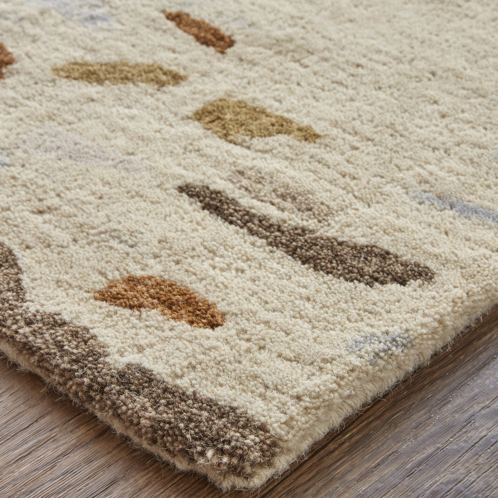 HomeRoots 513623 8 x 10 ft. Ivory Blue & Brown Wool Abstract Hand Tufted Handmade Stain Resistant Rectangle Area Rug