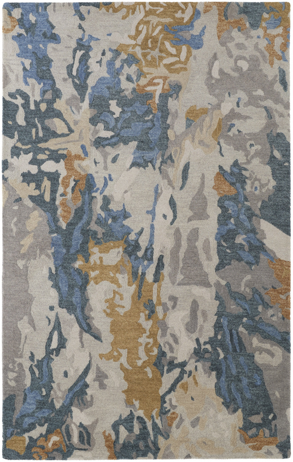 HomeRoots 513630 8 x 10 ft. Gray Blue & Gold Wool Abstract Hand Tufted Handmade Stain Resistant Rectangle Area Rug