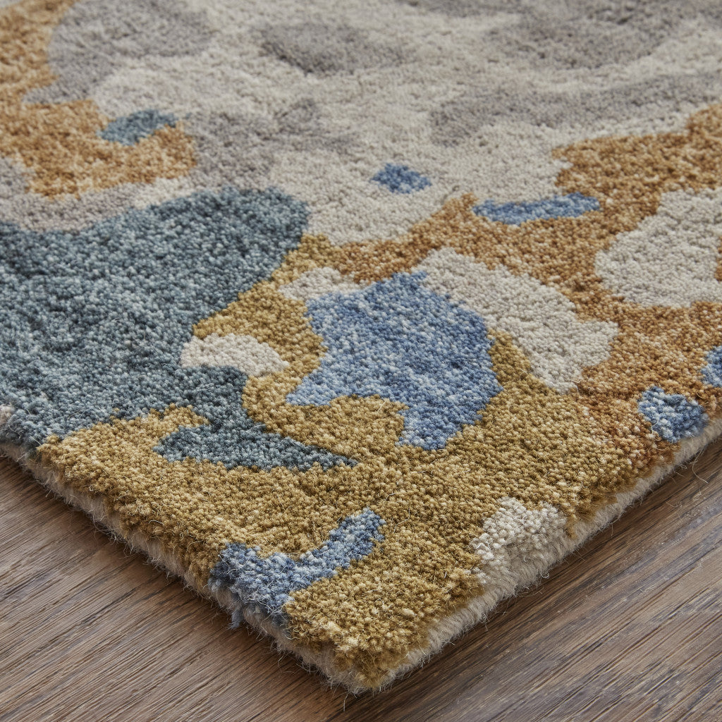 HomeRoots 513630 8 x 10 ft. Gray Blue & Gold Wool Abstract Hand Tufted Handmade Stain Resistant Rectangle Area Rug
