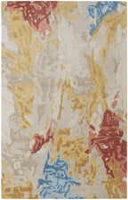 HomeRoots 513637 8 x 10 ft. Ivory Yellow & Blue Wool Abstract Hand Tufted Handmade Stain Resistant Rectangle Area Rug