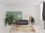 HomeRoots 513637 8 x 10 ft. Ivory Yellow & Blue Wool Abstract Hand Tufted Handmade Stain Resistant Rectangle Area Rug