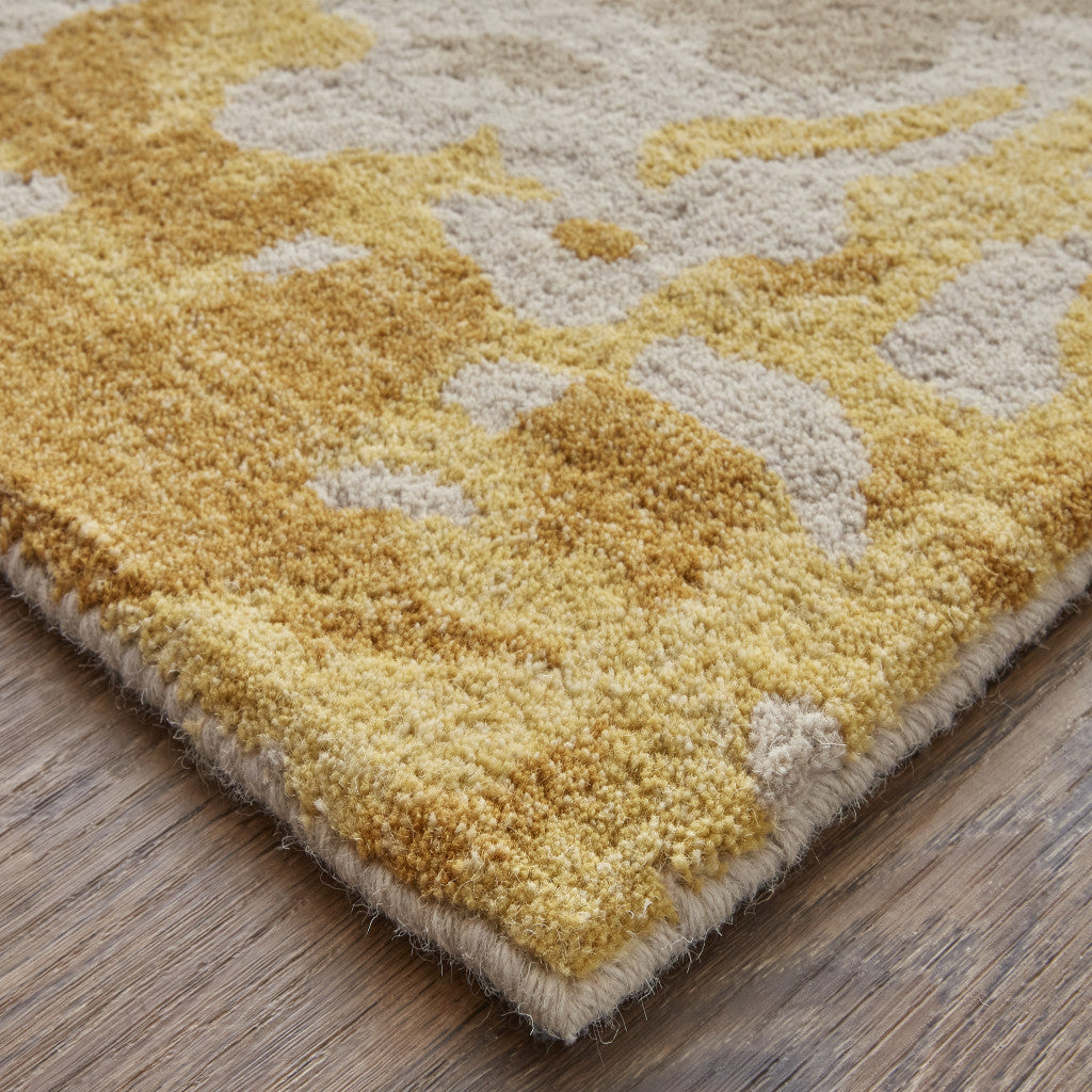 HomeRoots 513637 8 x 10 ft. Ivory Yellow & Blue Wool Abstract Hand Tufted Handmade Stain Resistant Rectangle Area Rug