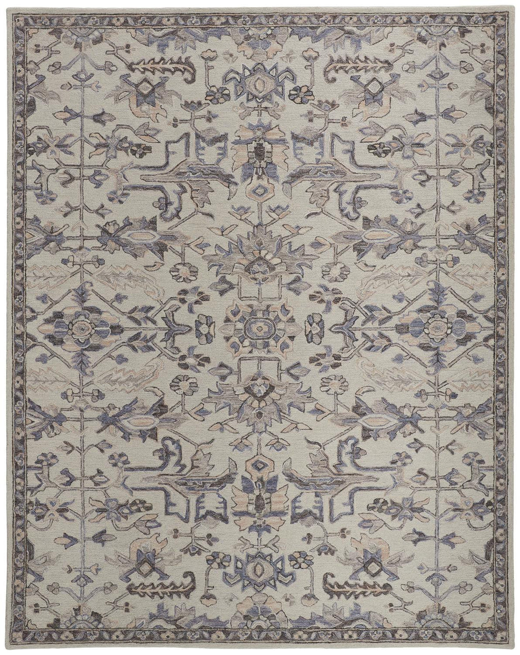 HomeRoots 513657 8 x 10 ft. Ivory & Gray Wool Floral Hand Tufted Handmade Stain Resistant Rectangle Area Rug