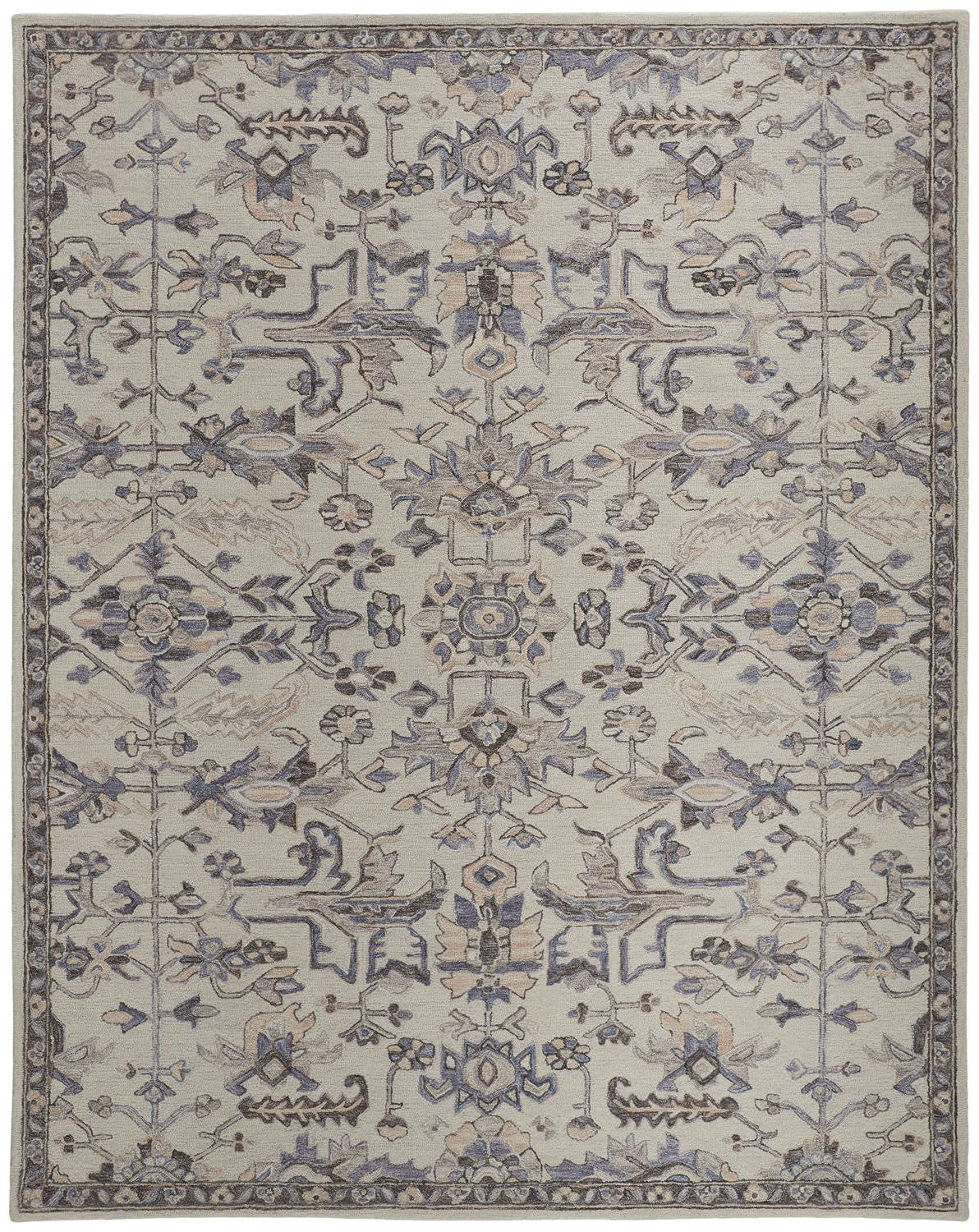 HomeRoots 513657 8 x 10 ft. Ivory & Gray Wool Floral Hand Tufted Handmade Stain Resistant Rectangle Area Rug