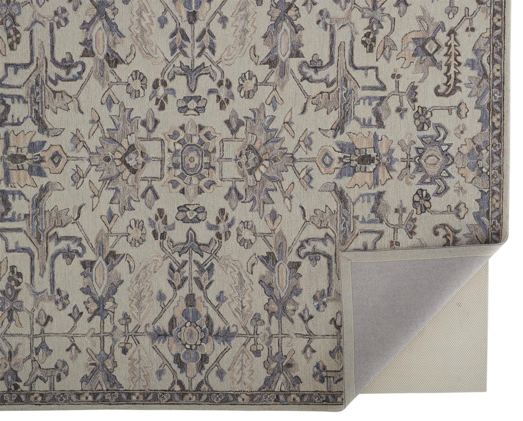 HomeRoots 513657 8 x 10 ft. Ivory & Gray Wool Floral Hand Tufted Handmade Stain Resistant Rectangle Area Rug