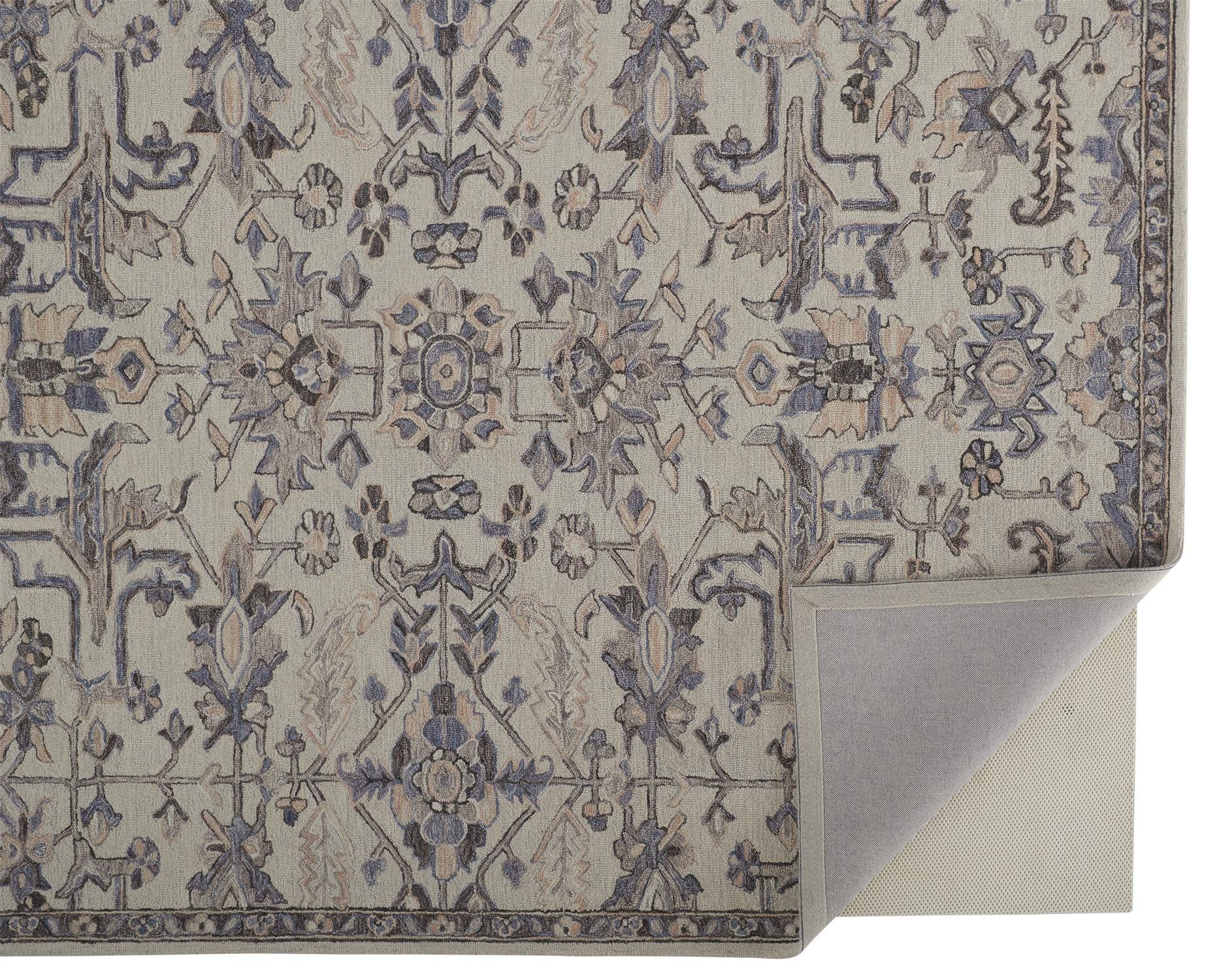 HomeRoots 513657 8 x 10 ft. Ivory & Gray Wool Floral Hand Tufted Handmade Stain Resistant Rectangle Area Rug