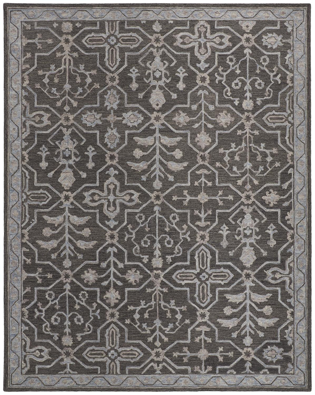 HomeRoots 513670 9 x 12 ft. Gray Blue & Ivory Wool Floral Hand Tufted Handmade Stain Resistant Rectangle Area Rug