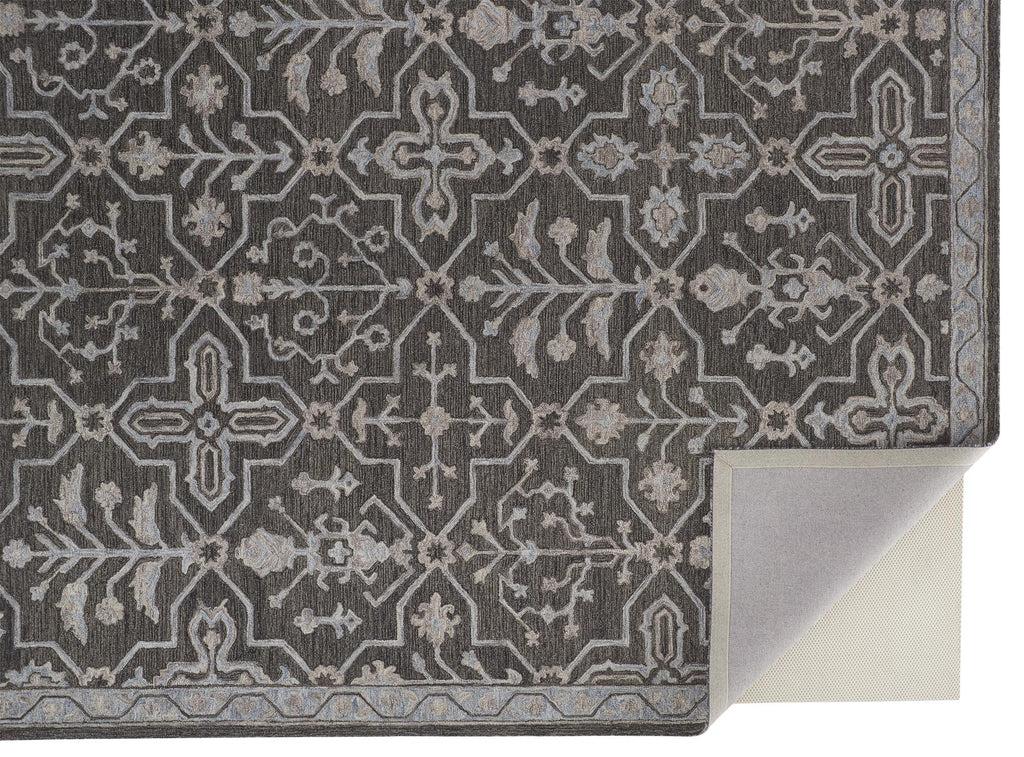 HomeRoots 513670 9 x 12 ft. Gray Blue & Ivory Wool Floral Hand Tufted Handmade Stain Resistant Rectangle Area Rug