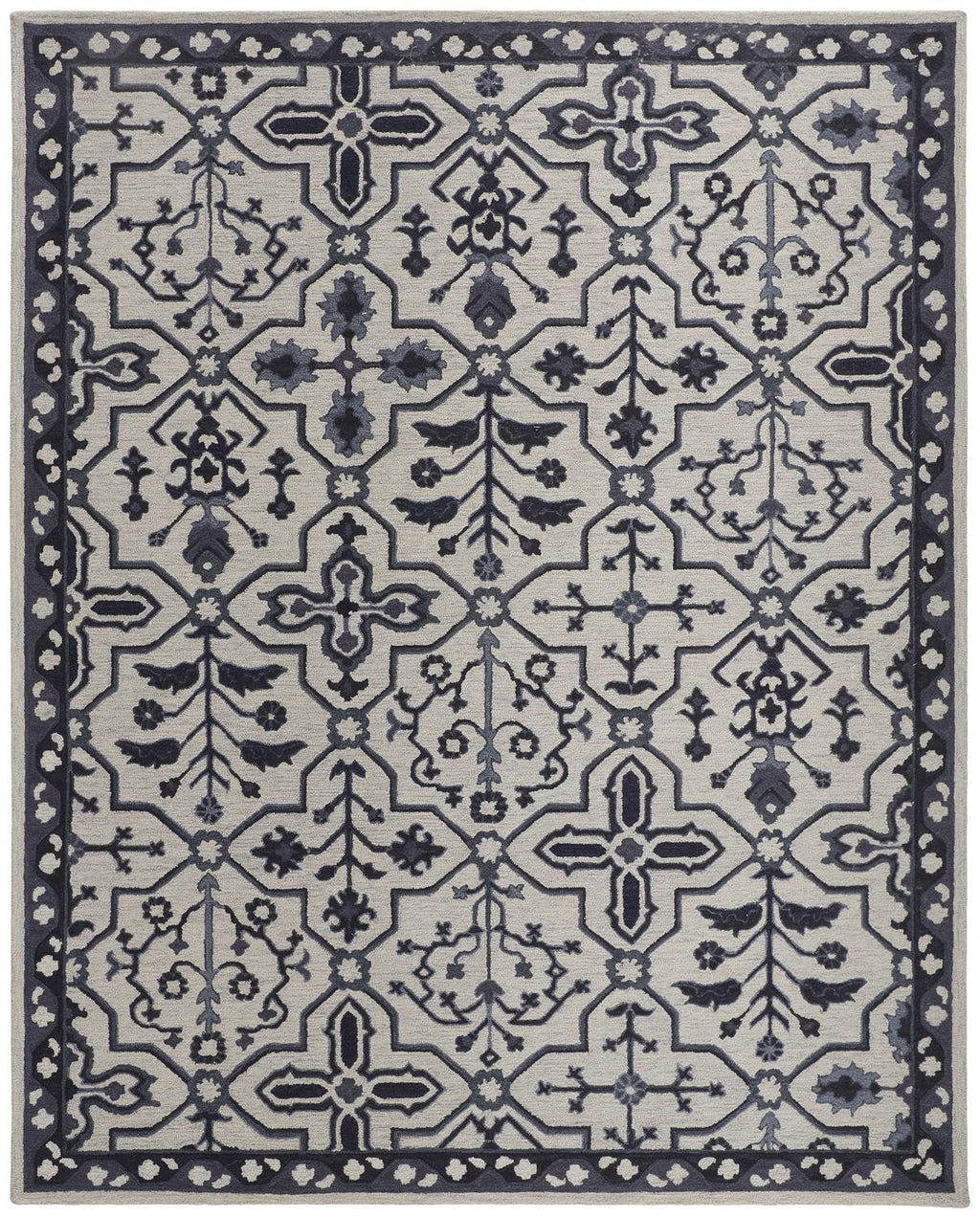 HomeRoots 513675 8 x 10 ft. Taupe & Gray Wool Floral Hand Tufted Handmade Stain Resistant Rectangle Area Rug