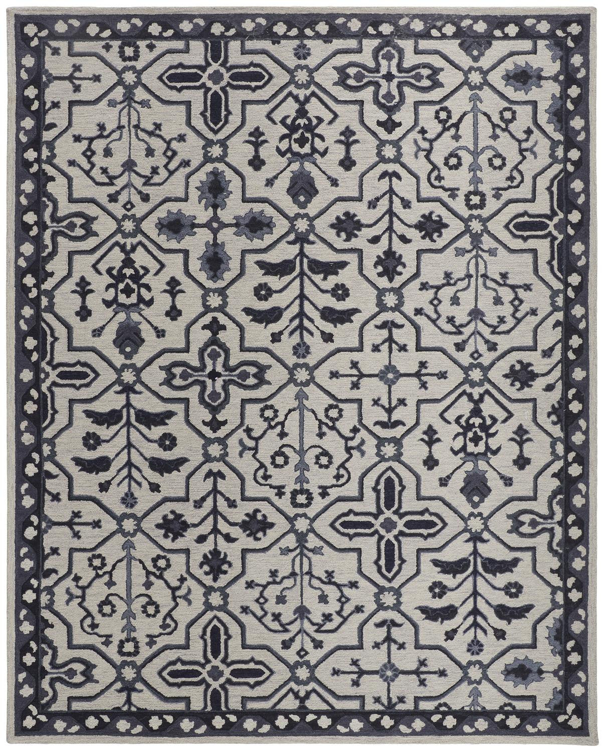 HomeRoots 513675 8 x 10 ft. Taupe & Gray Wool Floral Hand Tufted Handmade Stain Resistant Rectangle Area Rug