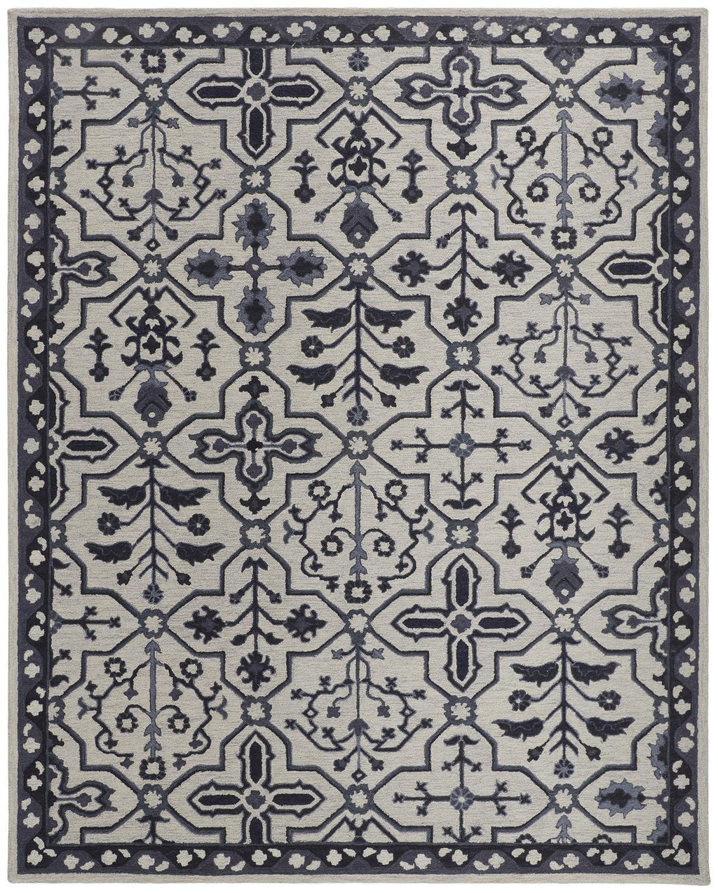 HomeRoots 513676 9 x 12 ft. Taupe & Gray Wool Floral Hand Tufted Handmade Stain Resistant Rectangle Area Rug