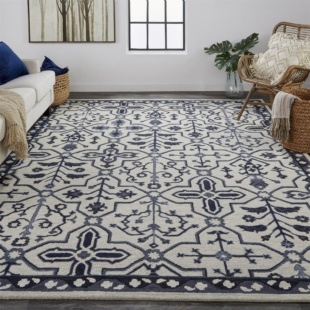 HomeRoots 513676 9 x 12 ft. Taupe & Gray Wool Floral Hand Tufted Handmade Stain Resistant Rectangle Area Rug