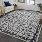 HomeRoots 513676 9 x 12 ft. Taupe & Gray Wool Floral Hand Tufted Handmade Stain Resistant Rectangle Area Rug