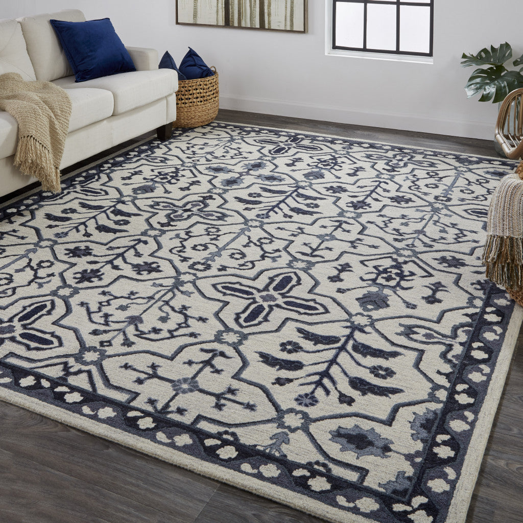 HomeRoots 513676 9 x 12 ft. Taupe & Gray Wool Floral Hand Tufted Handmade Stain Resistant Rectangle Area Rug