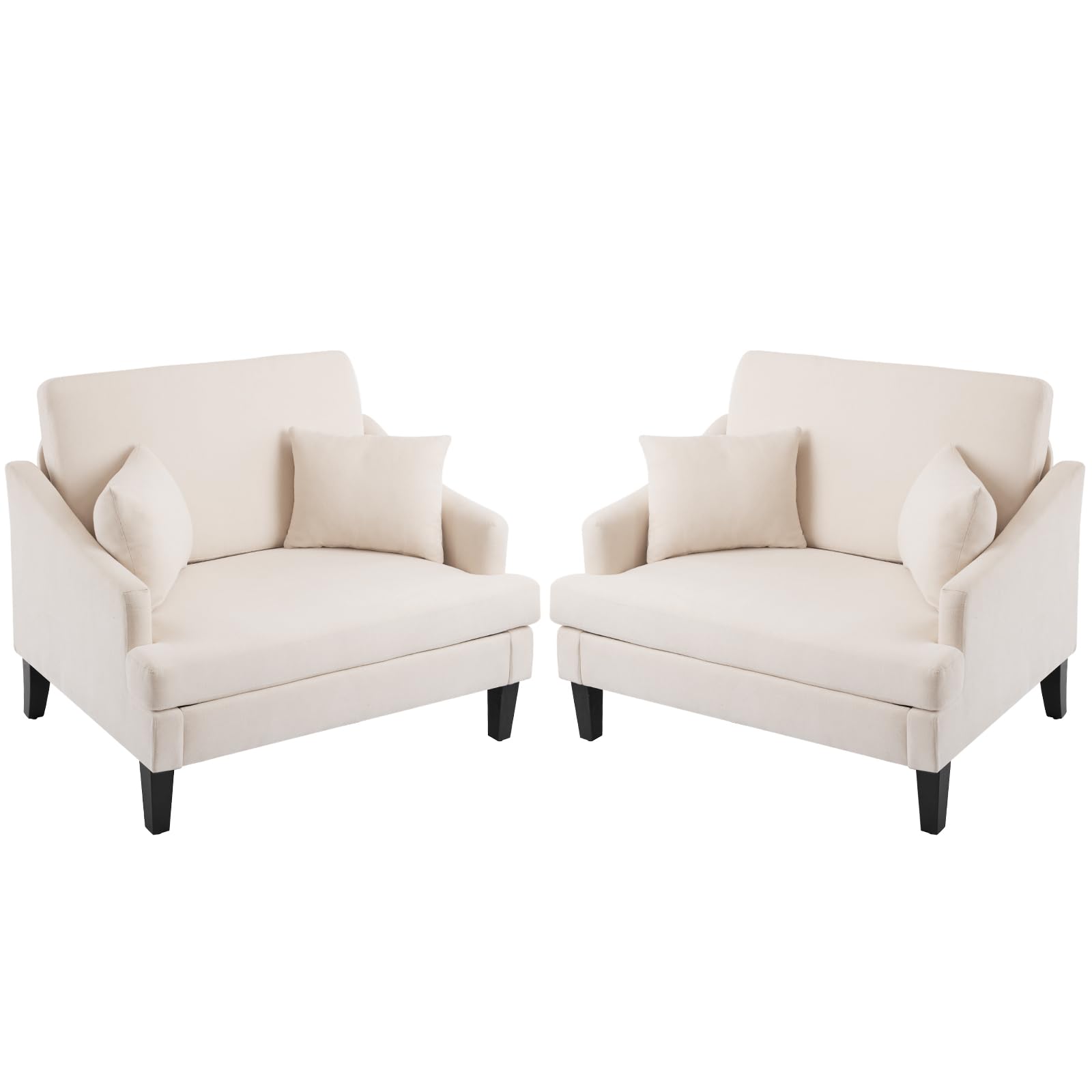 Bezseller Oversized Accent Chairs Set Of 2, 33.5' Wide Seat Comfy Armchair With 2 Pillows, Upholstered Big Reading Chair, Moder