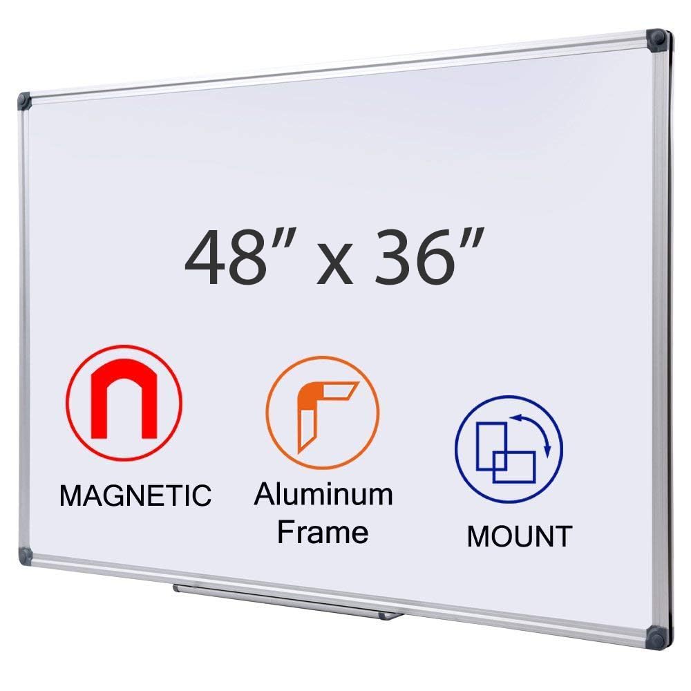 Dexboard 48 X 36-In Magnetic Dry Erase Board With Pen Tray| Dexboard Aluminum Frame Wall Mount Large Whiteboard Message Presenta