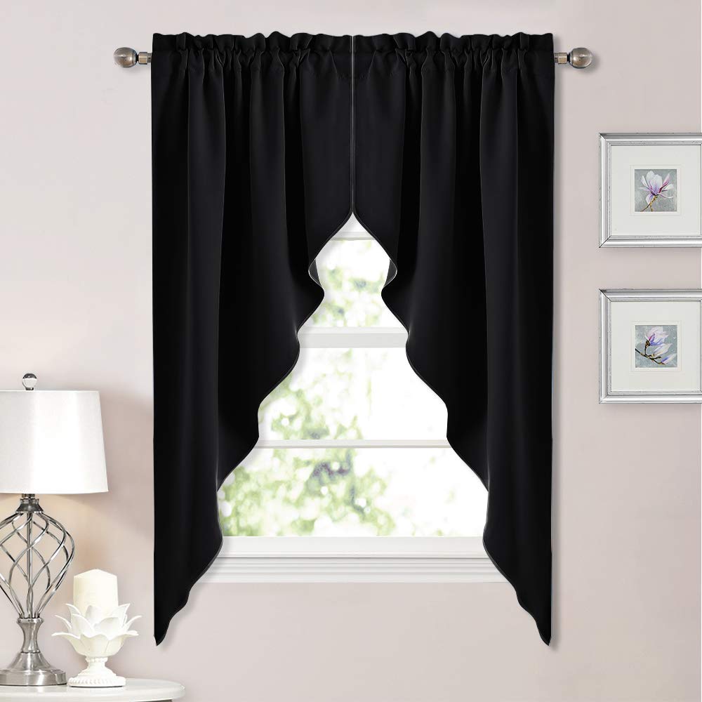NICETOWN Blackout Window Treatment Pole Pocket Kitchen Tier Curtains- Tailored Scalloped Valance/Swags for Living Room (2 Panels