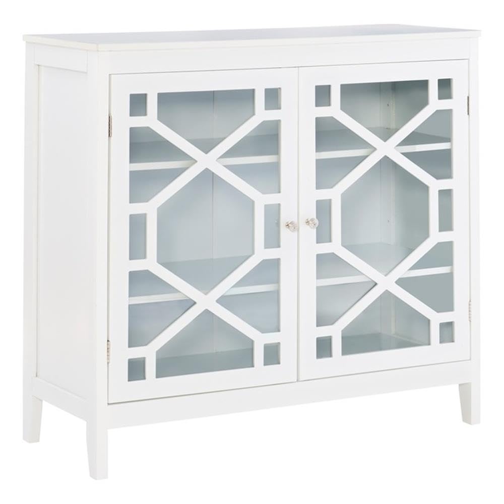 Linon Betty Large Wood Cabinet with 2 Glass Paneled Doors and 3 Shelves in White