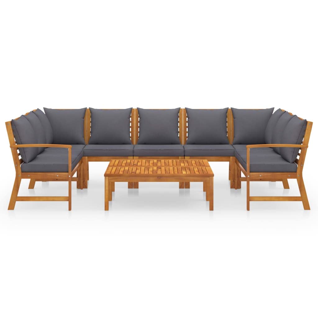 vidaXL Modern Patio Lounge Set - 9 Piece Outdoor Living with Cushions, Solid Acacia Wood Construction, Dark Gray - Includes Benches, Corner & Middle Sofas, Coffee Table
