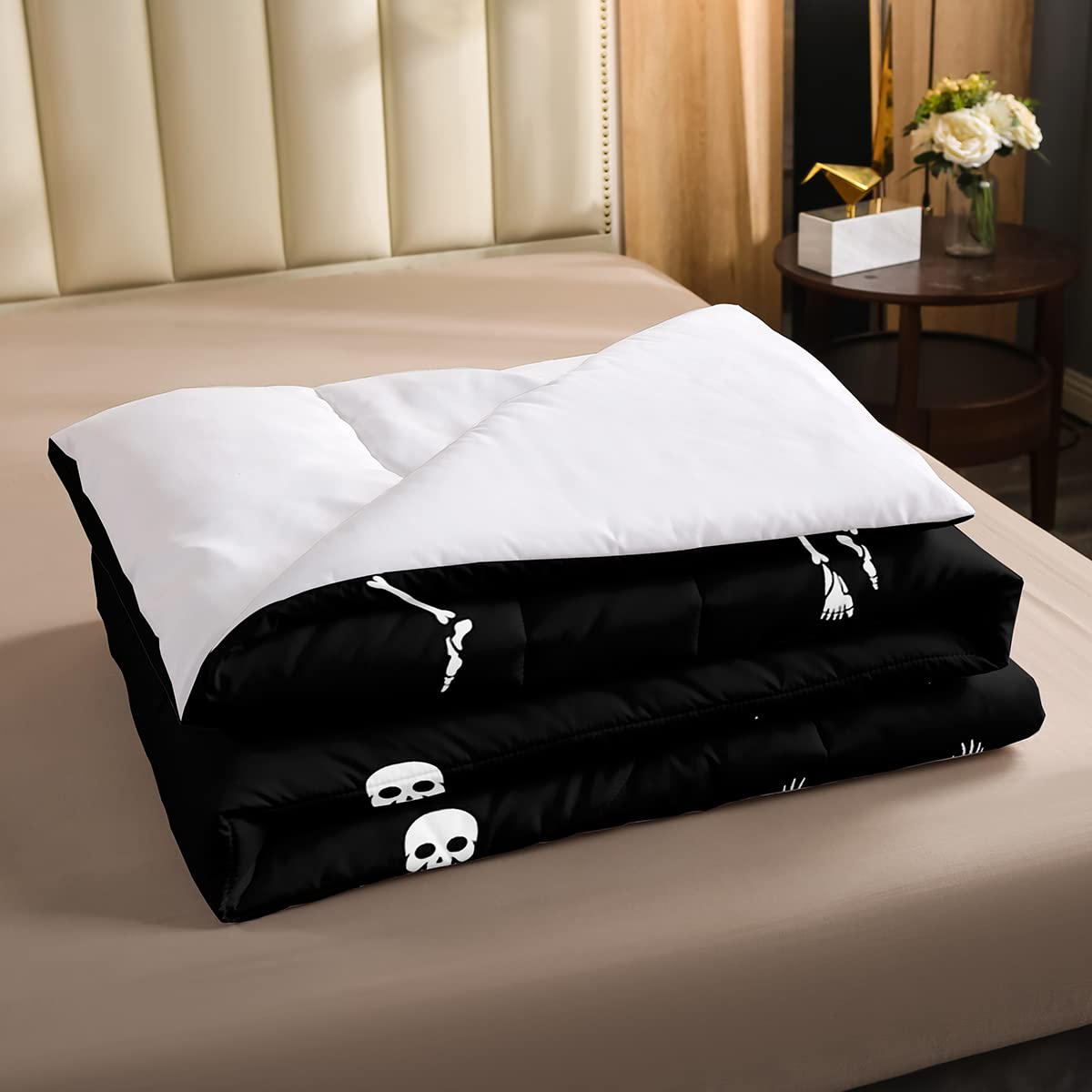 Erosebridal Sugar Skull Comforter Set Queen Size Skeleton Bones Bedding Set For Kids Boys Girls Teens Adult Halloween Horror The