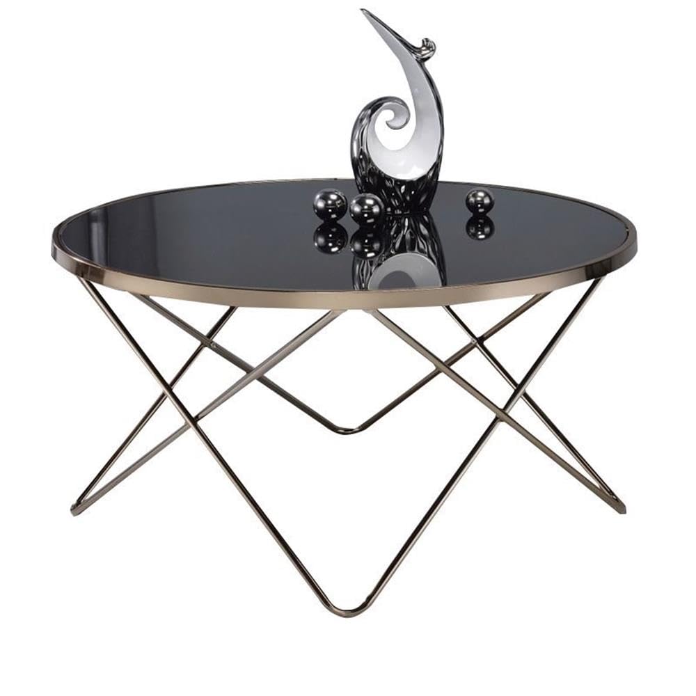 Acme Valora Coffee Table In Black Glass And Champagne