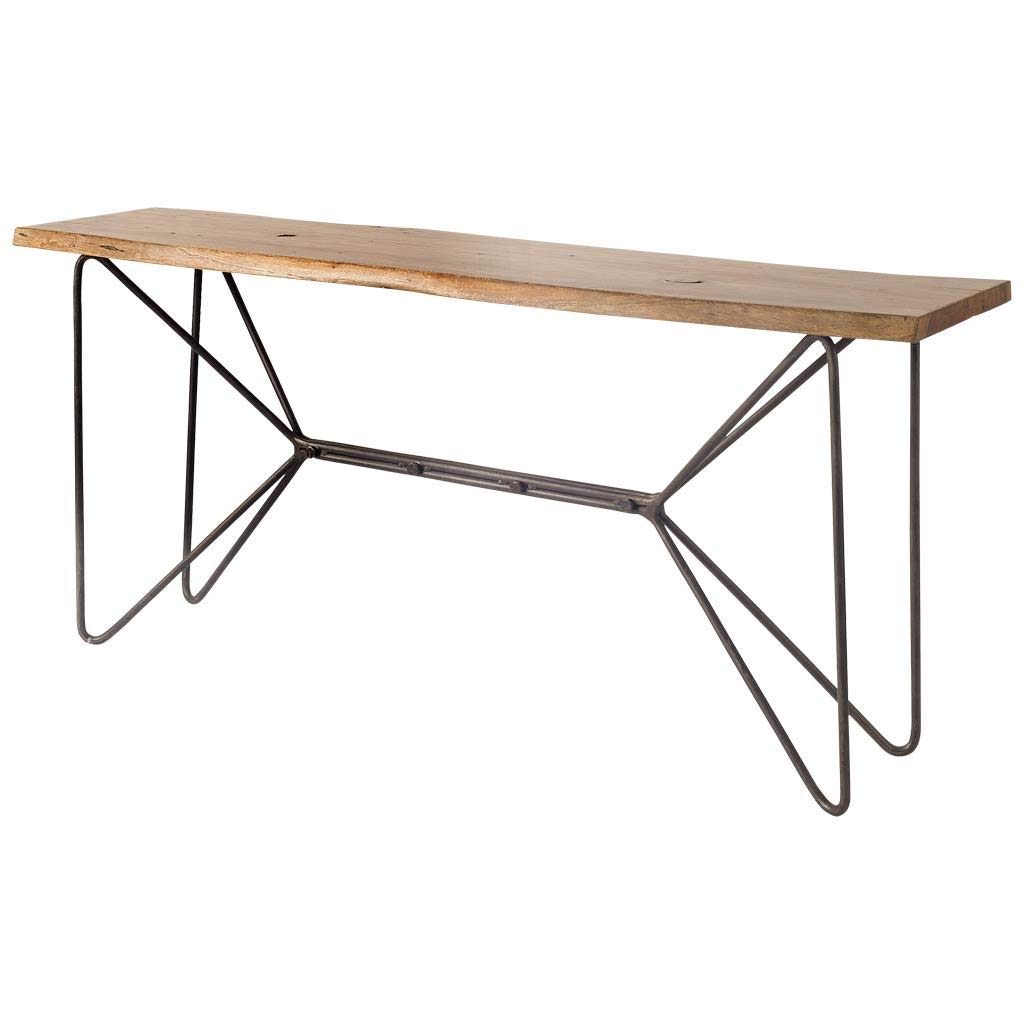 HomeRoots Wood, Metal Medium Brown Solid Acacia Wood Console Table with Solid Iron Base.