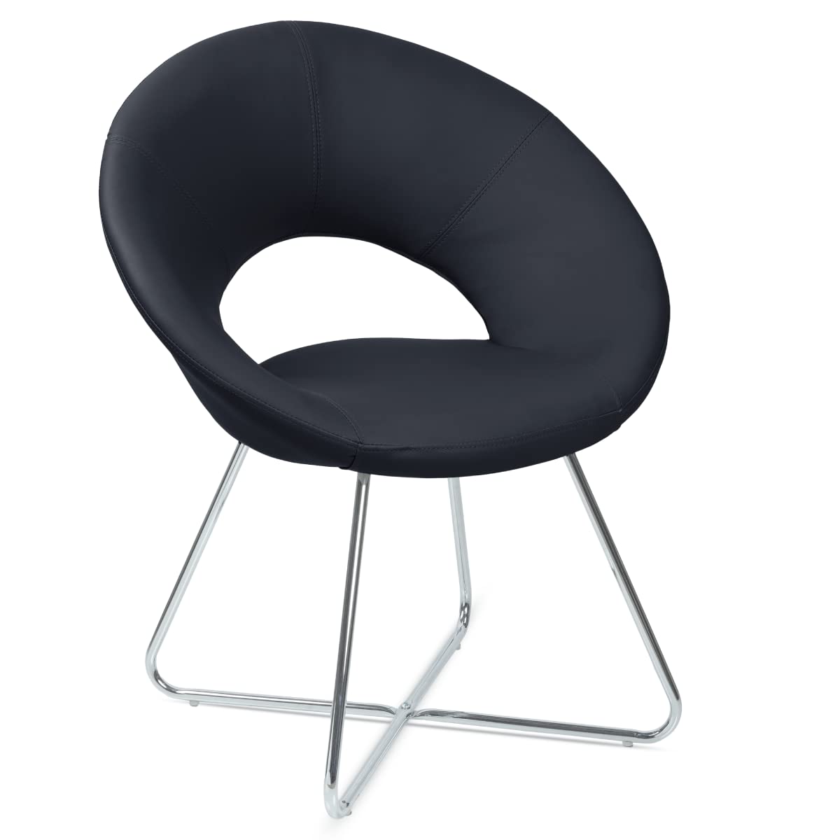 Milliard Circle Leather Accent Chair for Living Room, Kitchen, Home Office and Bedroom, Modern Dining Room Chair with Chrome Leg