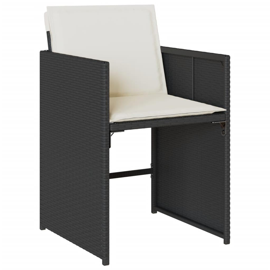vidaXL 9-Piece Black Poly Rattan Patio Dining Set - Cushioned Garden Furniture with Foldable Chairs and Acacia Wood Tabletop for Outdoor Deck, Backyard, and Patio