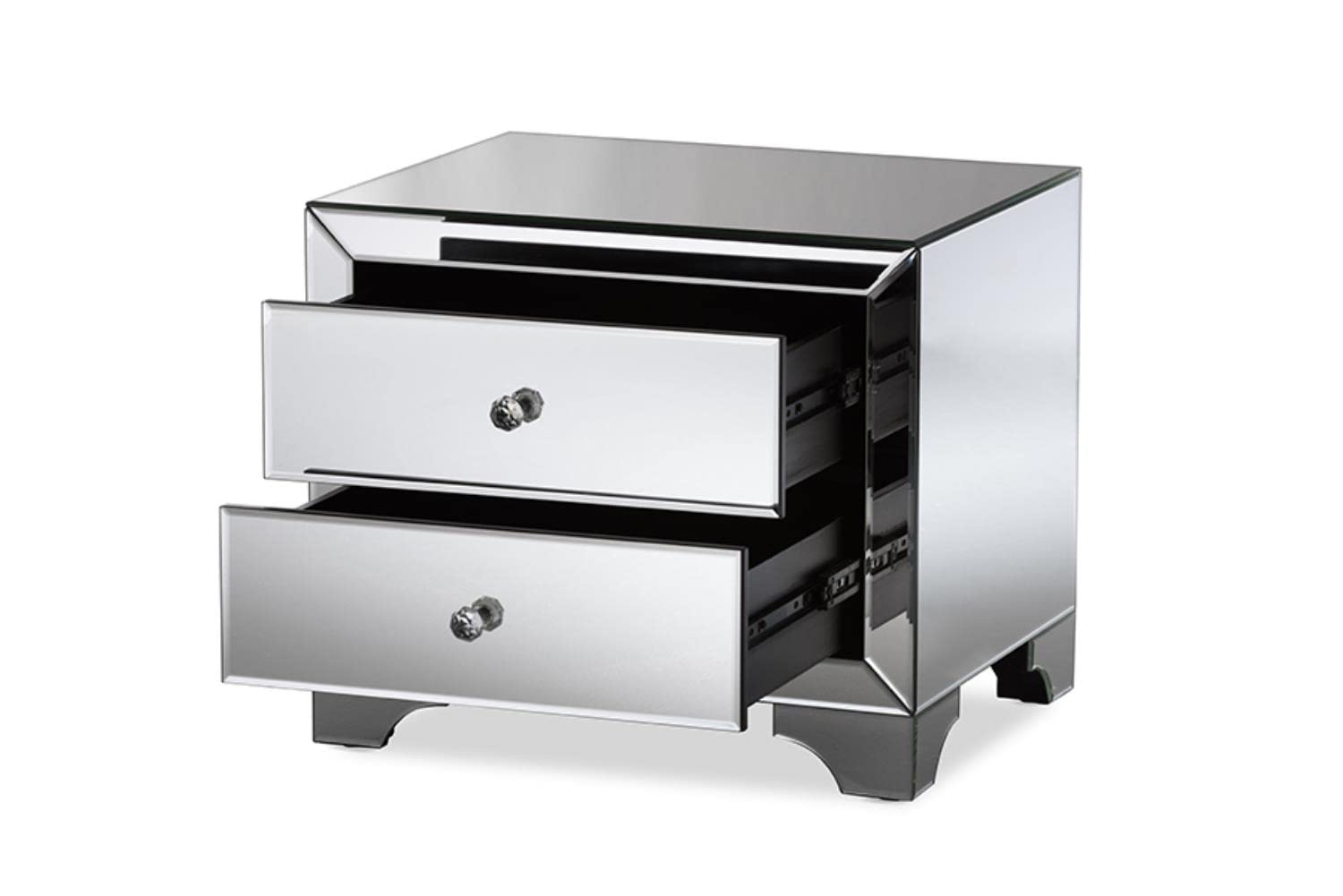 Baxton Studio Farrah Hollywood 2-Drawer Nightstand MDF/Silver Mirrored/Glam