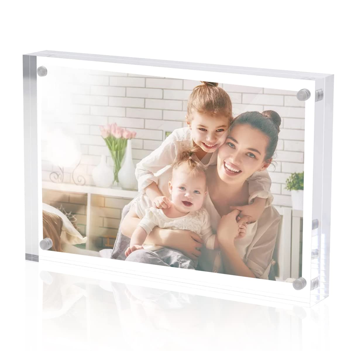 Sezanrpt Acrylic Picture Frames 5x7 Free Standing, Clear Crystal Double Side Magnets 5 x 7 Picture Frame, Office Desktop Mag