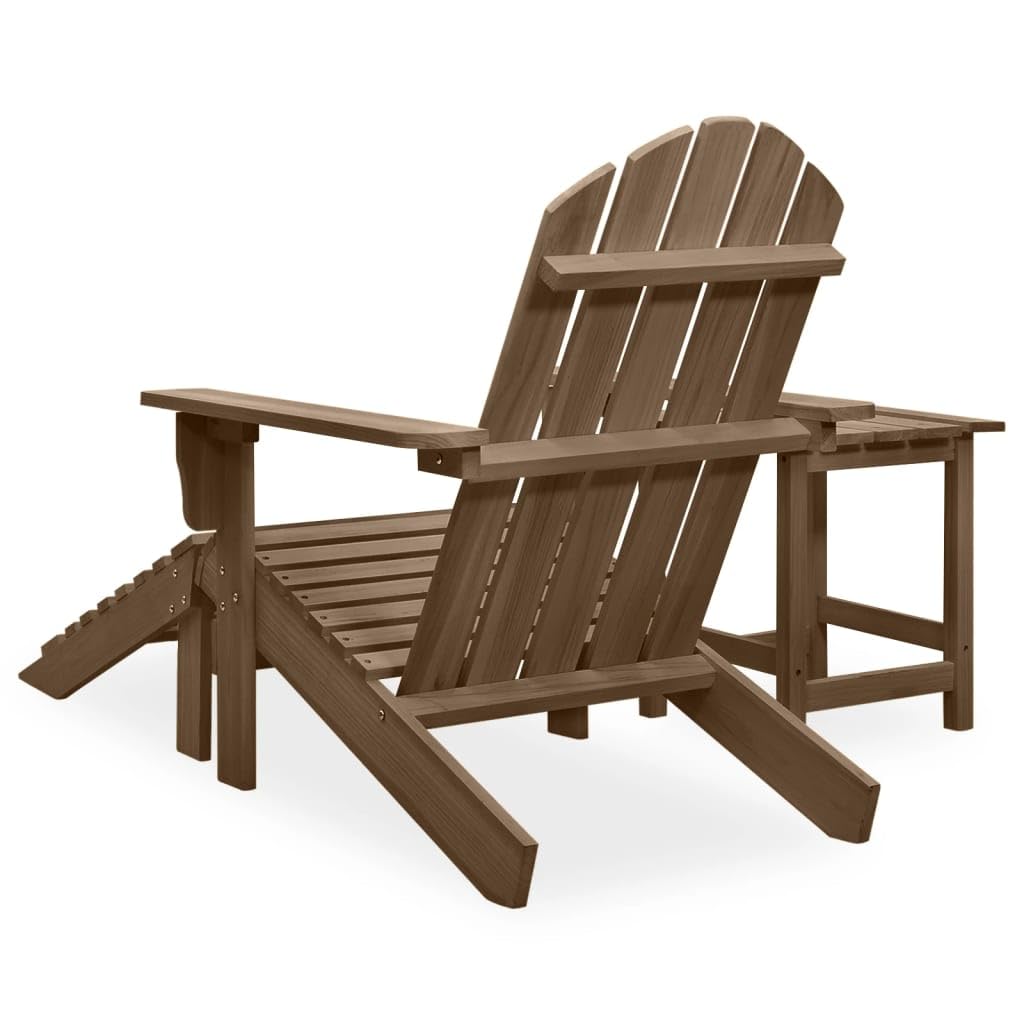 vidaXL 3-Piece Brown Patio Adirondack Chair with Detachable Ottoman and Square Table Set, Solid Fir Wood Outdoor Lounge Furniture, Weather Resistant, Ergonomic Design