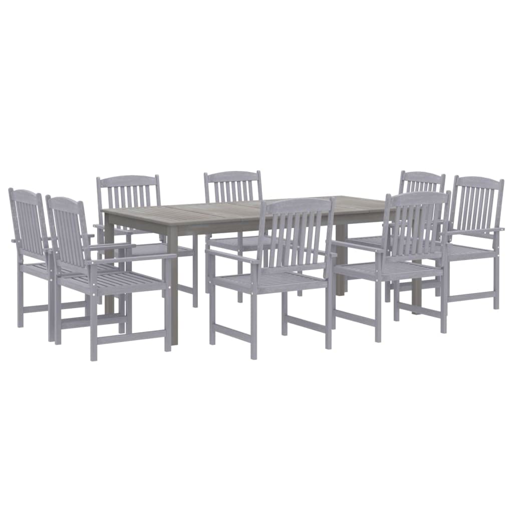 vidaXL 7-Piece Acacia Wood Patio Dining Set - Gray Outdoor Dining Furniture with Sturdy Frame and Umbrella Hole, for Gardens/Decks
