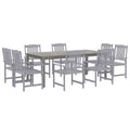 vidaXL 7-Piece Acacia Wood Patio Dining Set - Gray Outdoor Dining Furniture with Sturdy Frame and Umbrella Hole, for Gardens/Decks
