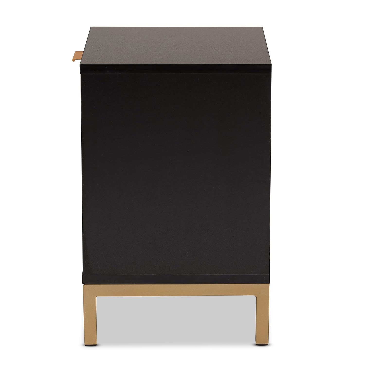 Baxton Studio Uriel Mid-Century Modern Transitional Two-Tone Natural Brown and Black Finished Wood and Brushed Gold Metal 1-Drawer Nightstand