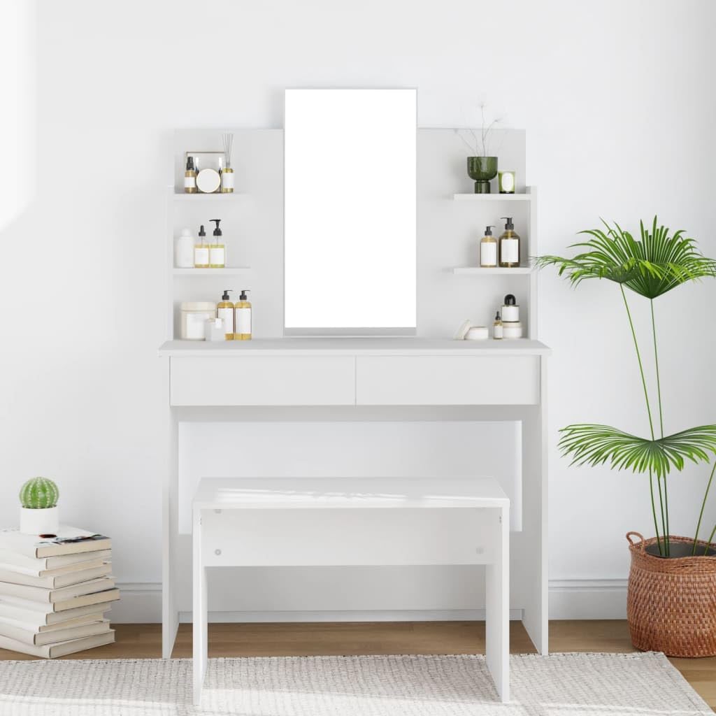 vidaXL Dressing Table with Mirror White 37.8"x15.7"x55.9"