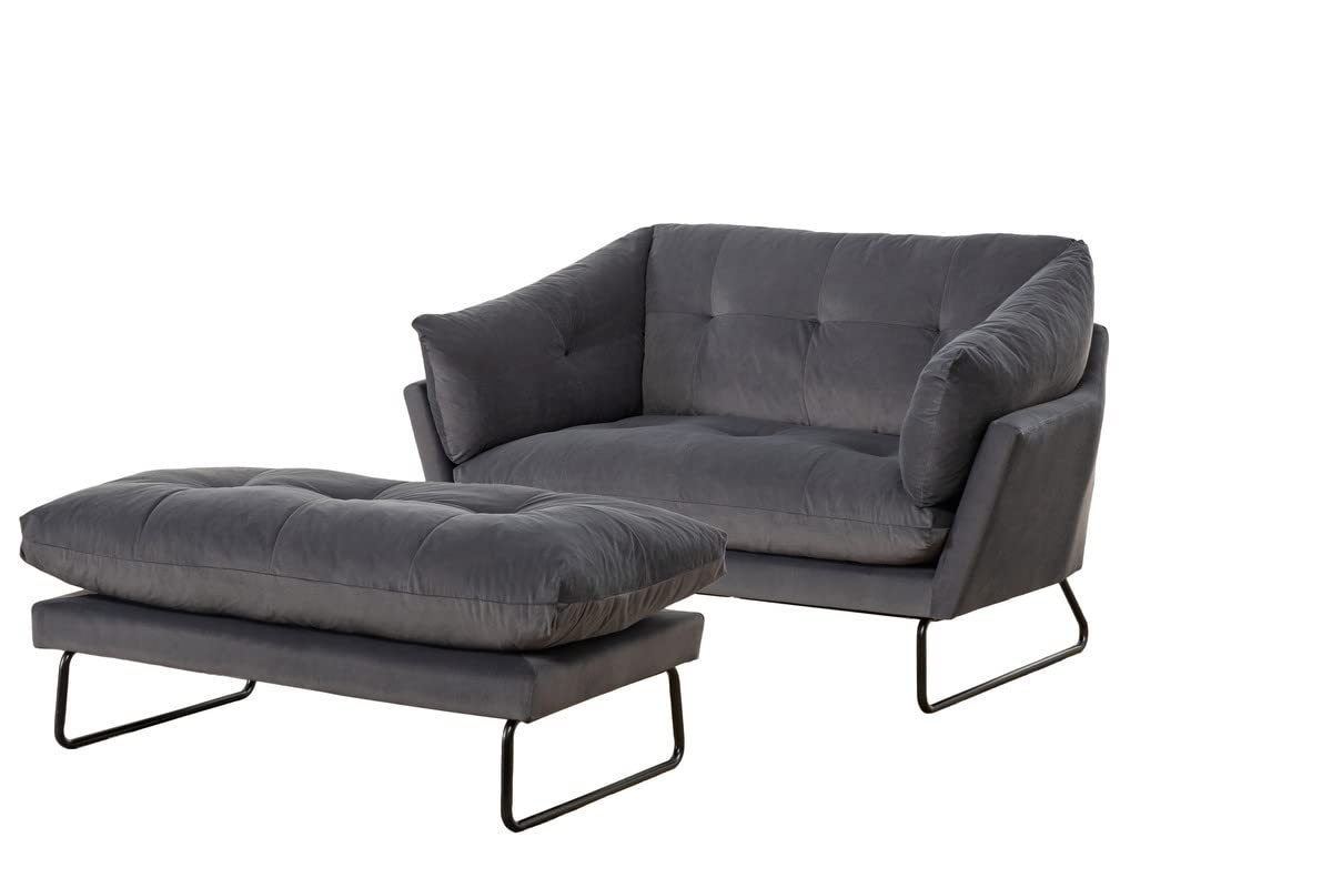 Lilola Home Karla Dark Gray Velvet Contemporary Loveseat and Ottoman
