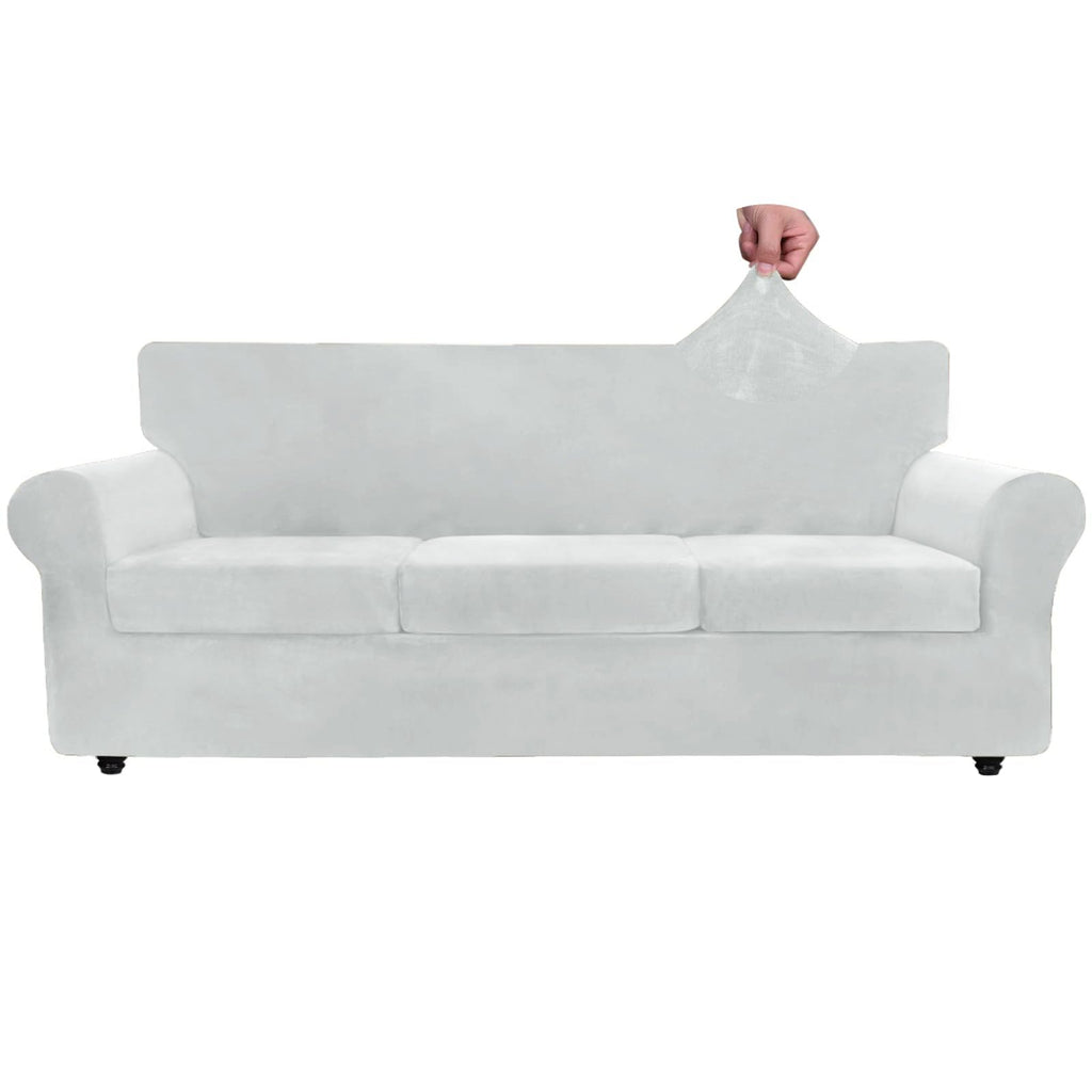 Znsayotx Luxury Velvet Couch Cover 4 Piece Stretch Oversized Sofa Covers For 3 Cushion Couch Thick Soft Large Sofa Slipcover Anti Slip Dogs Pet Furniture Protector (Silver Grey), 91'-110'(3 Cushions)
