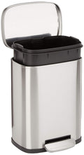Amazon Basics Smudge Resistant Mini Rectangular Trash Can With Soft-Close Foot Pedal, Brushed Stainless Steel, for Bathroom & sm